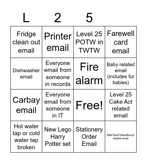 L25 Bingo Card