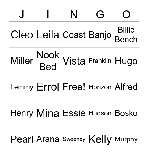 JINGO Bingo Card