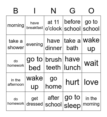 daily routine Bingo Card