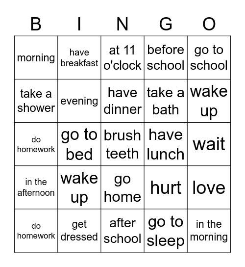 daily routine Bingo Card