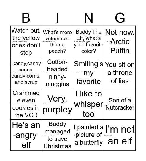 ELF BINGO!!! Bingo Card