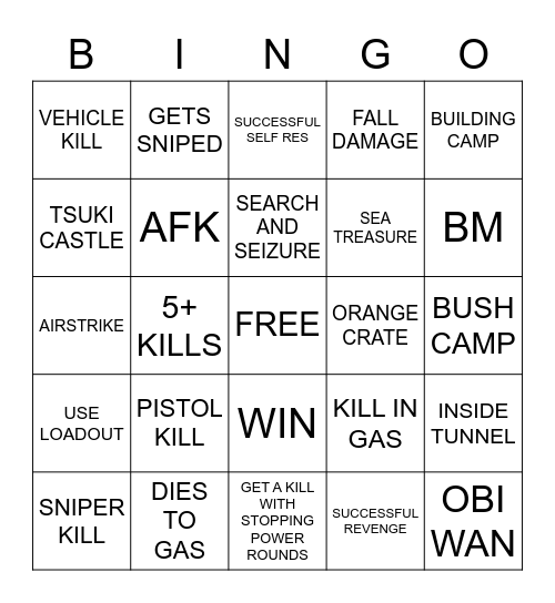 WARZONE BINGO Card