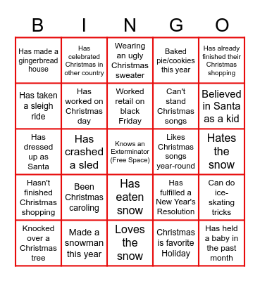 Christmas Bingo Card