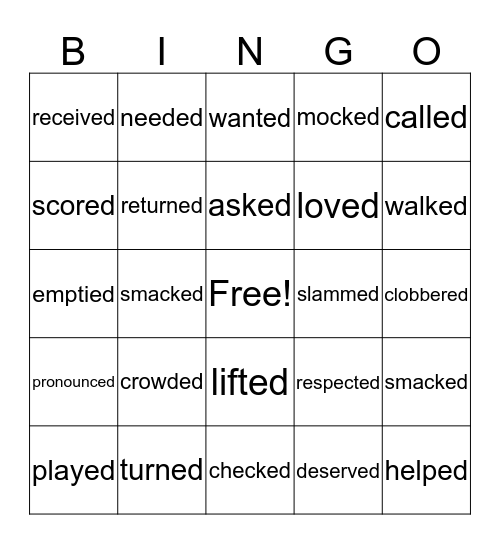 past tense verbs Bingo Card