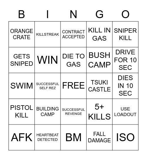 WARZONE BINGO Card