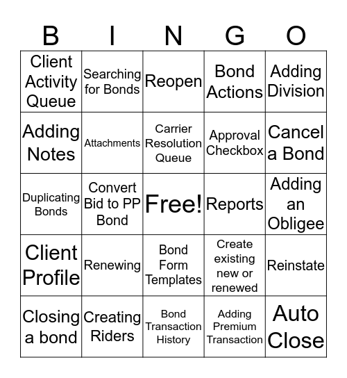 BondLInk Bingo Card