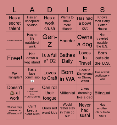 Ladies Night Bingo Card