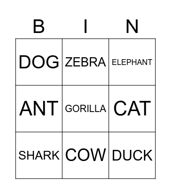 ANIMALS Bingo Card