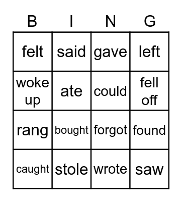 Irregular verbs bingo Card