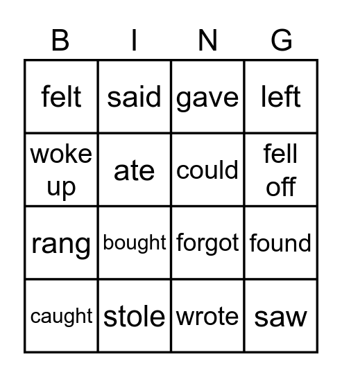 Irregular verbs bingo Card