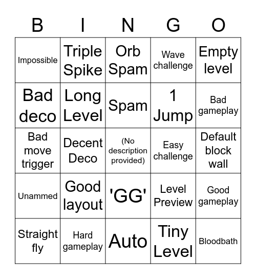 Gd Recent Level Bingo Card