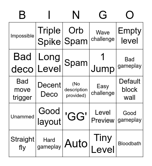 GD Recent Level Bingo Card