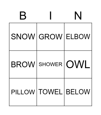OW SOUNDS - LONG AND SHORT Bingo Card