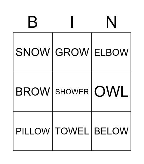OW SOUNDS - LONG AND SHORT Bingo Card