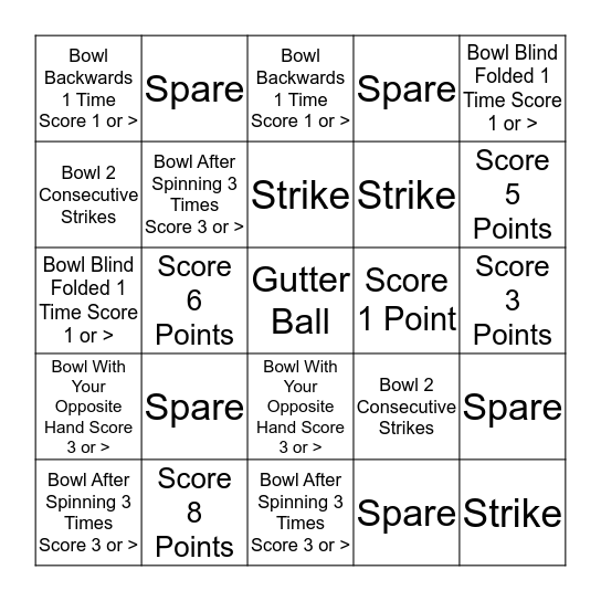 Bowling Bingo Card