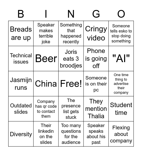 Lunch lecture bingo Card