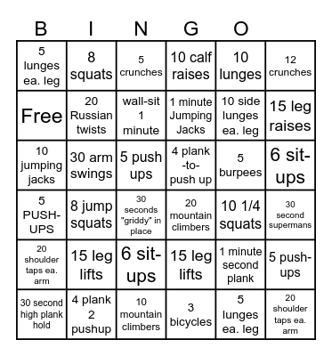FITNESS BINGO Card