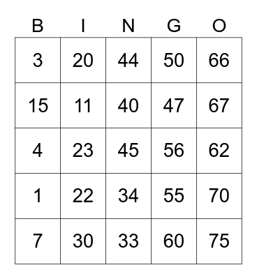 Punya Manchae Bingo Card
