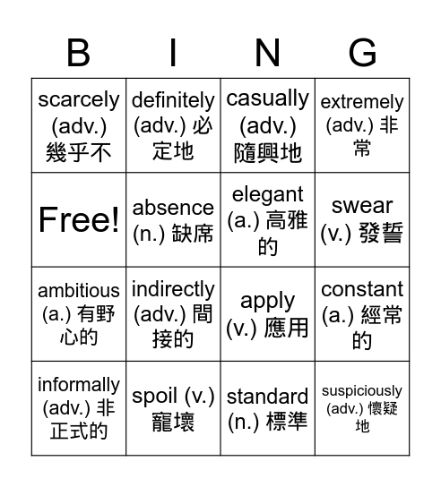 U4 Bingo Card