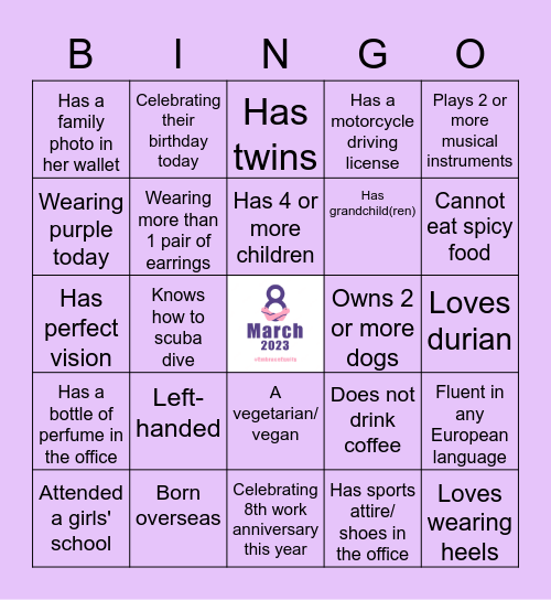 SingLand Celebrates International Women's Day 2023 Bingo Card