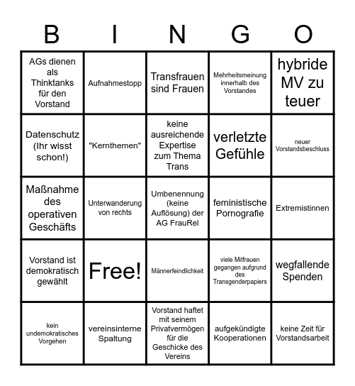 TDF Bullshit Bingo Card