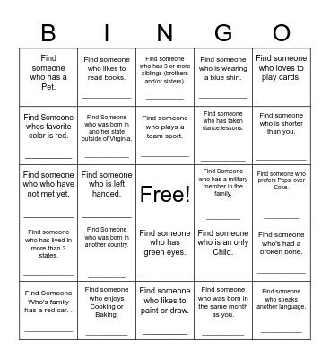 Find Someone Who Bingo Card