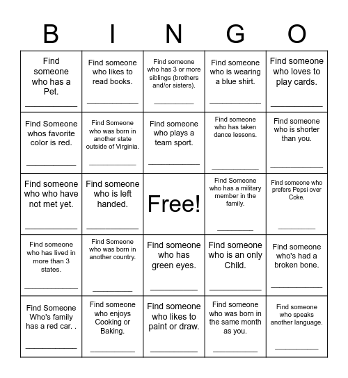 Find Someone Who Bingo Card