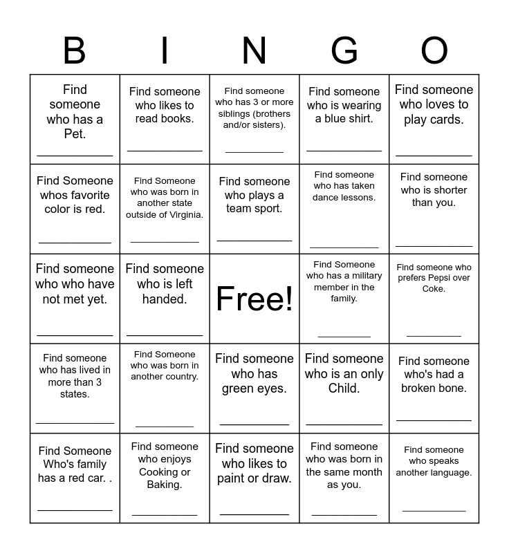 Find Someone Who Bingo Card