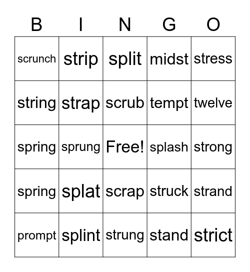 3 Letter Blends Bingo Card