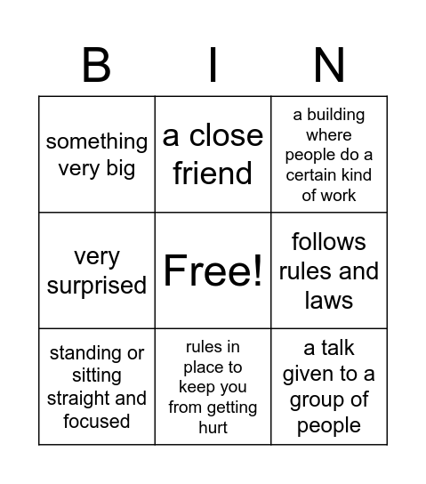 Lesson 15 Vocab Bingo Card