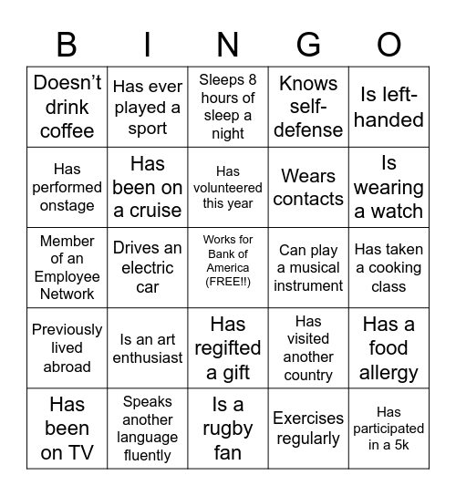 Find A Teammate Bingo: Have you met someone who…? Bingo Card