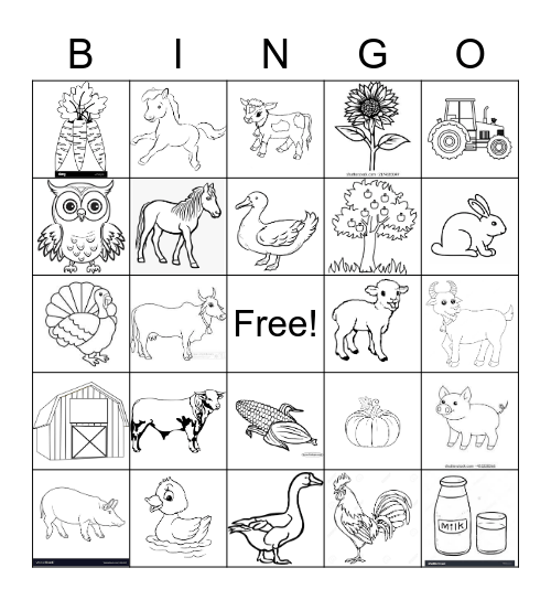 Farm Bingo Card