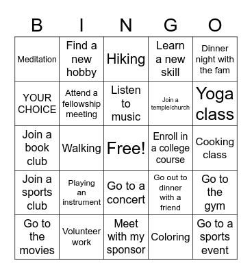Things To Do! Bingo Card