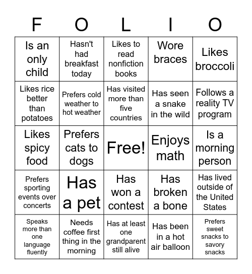 Folio Team Bingo Card