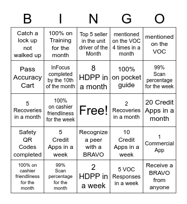 CASHIER BINGO Card