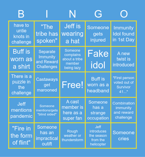 Survivor Premiere Bingo Card