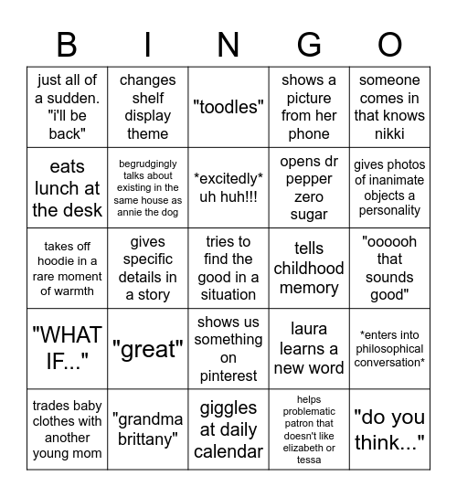 nikki bongo Bingo Card