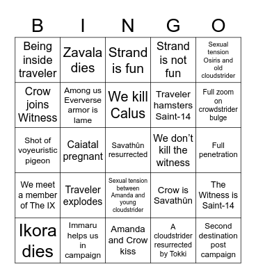 Lightfall Bingo Card