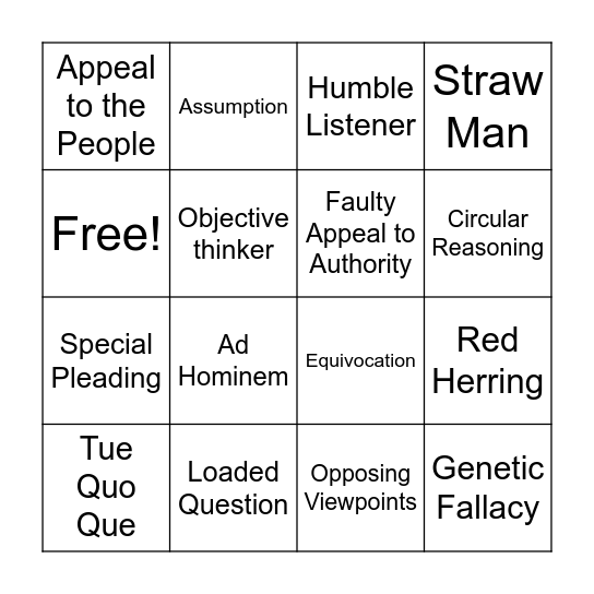 Fallacy Detectives Review Bingo Card