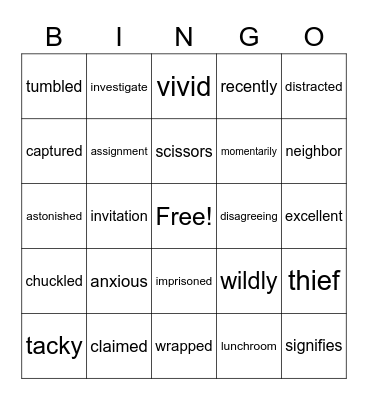 Vocabulary BINGO Card