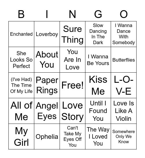 Galentine Song Bingo Card