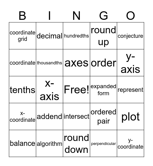 Chapter Four Math Bingo Card