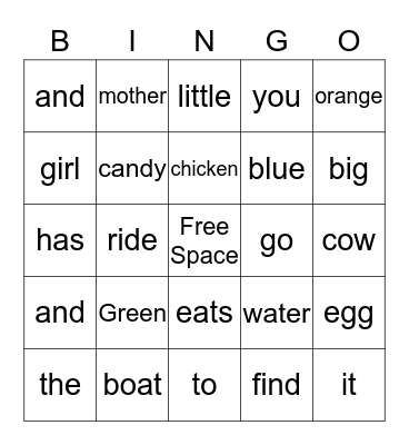 Saetre Sight Word Bingo Card