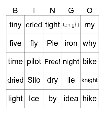 Long I Bingo Card