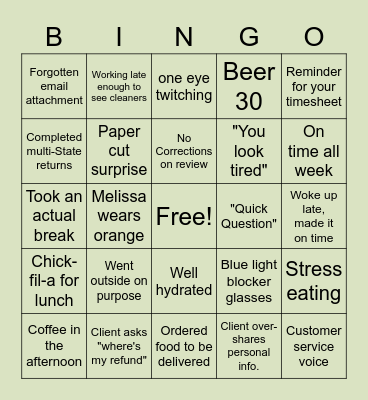 Tax Season Bingo! Bingo Card