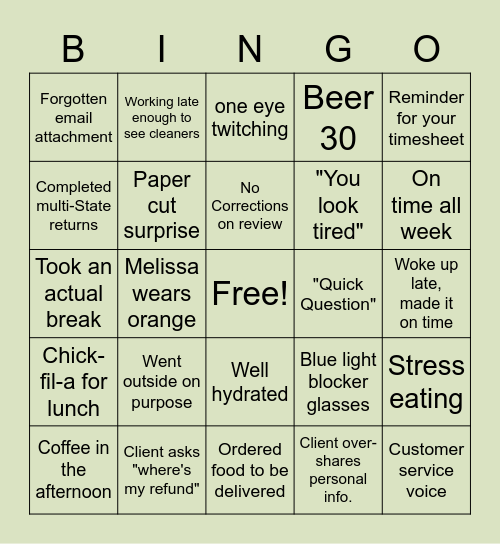Tax Season Bingo! Bingo Card