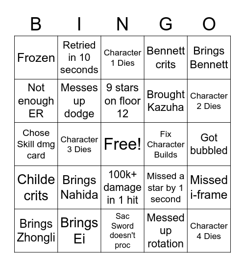 Yon Abyss Bingo Card