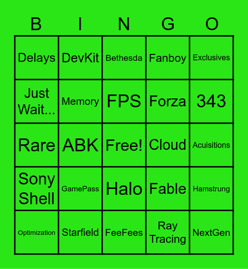 XBOX Bingo Card