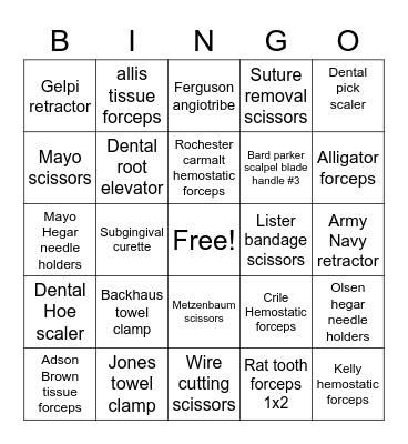 Instrument Bingo Card