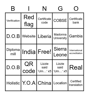 Combatting education fraud Bingo Card